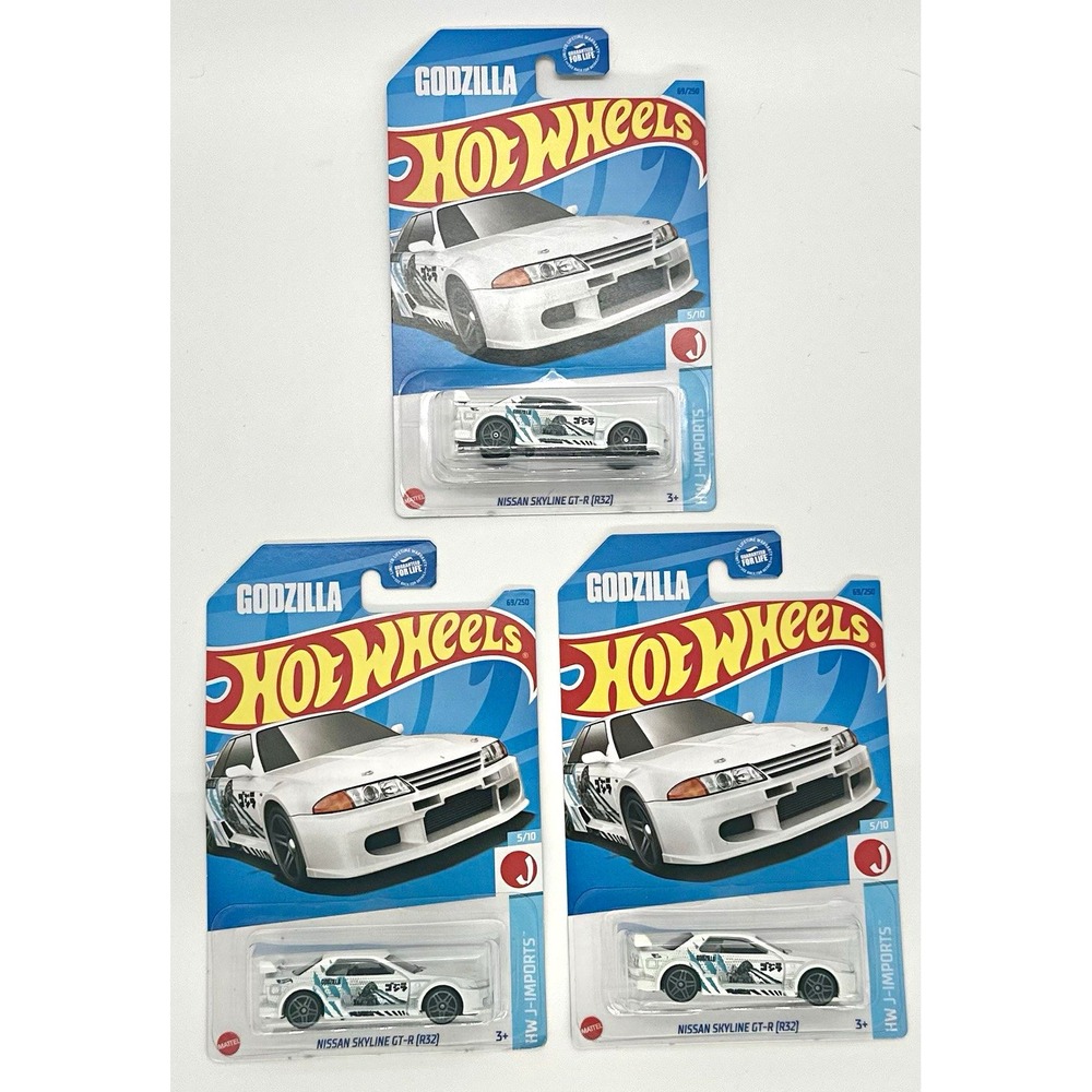 Hot Wheels Nissan Skyline GT-R (R32) Godzilla Lot of 3 HW J-Imports White 1:64
